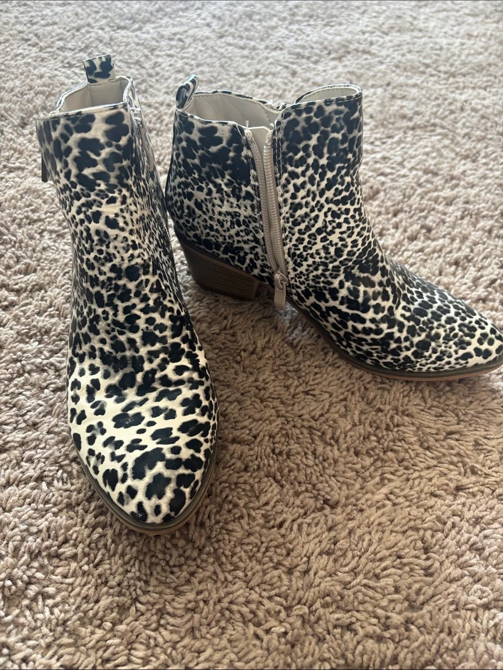 Leopard Print Ankle Boots - Black & White